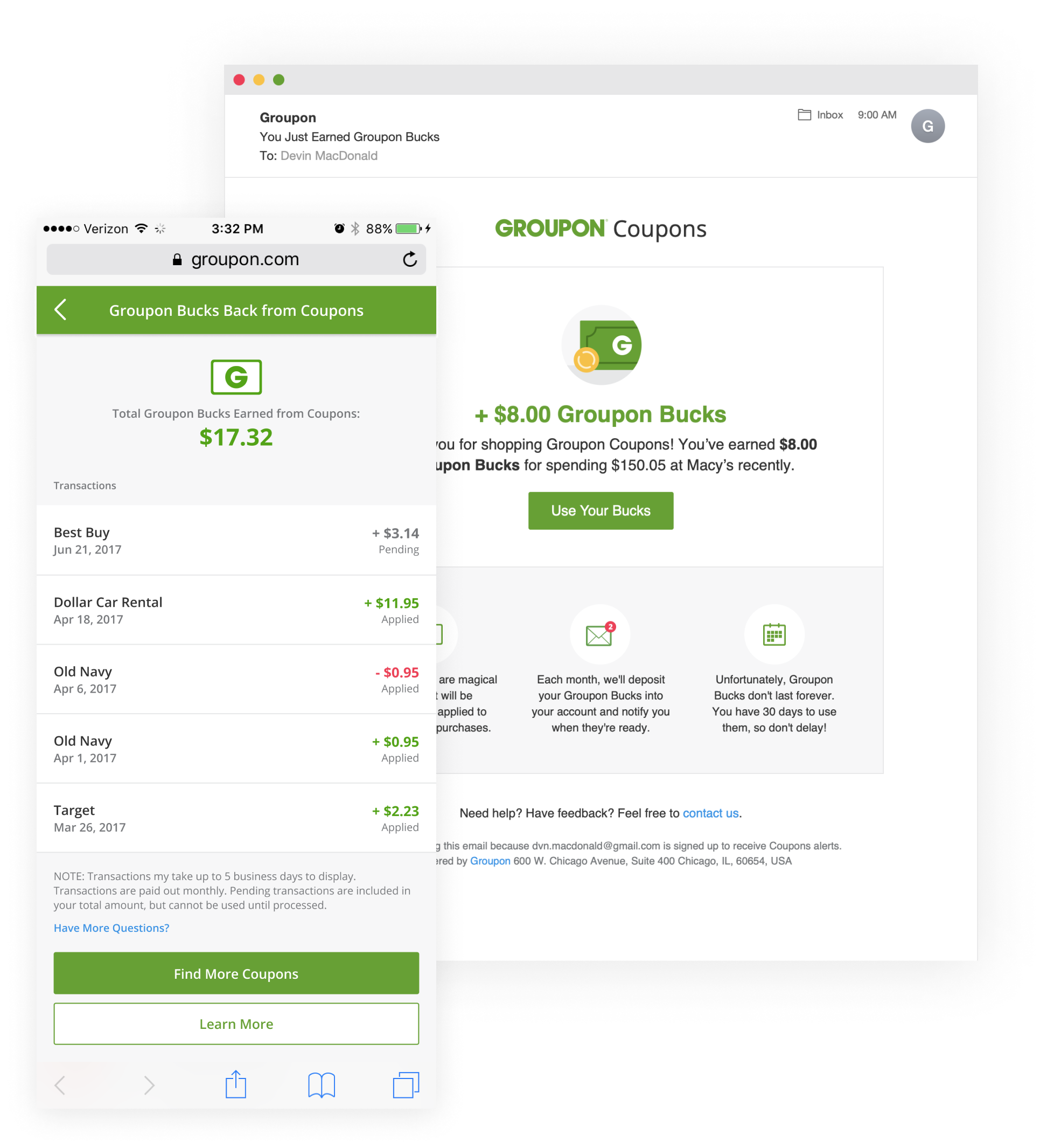 Groupon Coupons Bucks Back Example