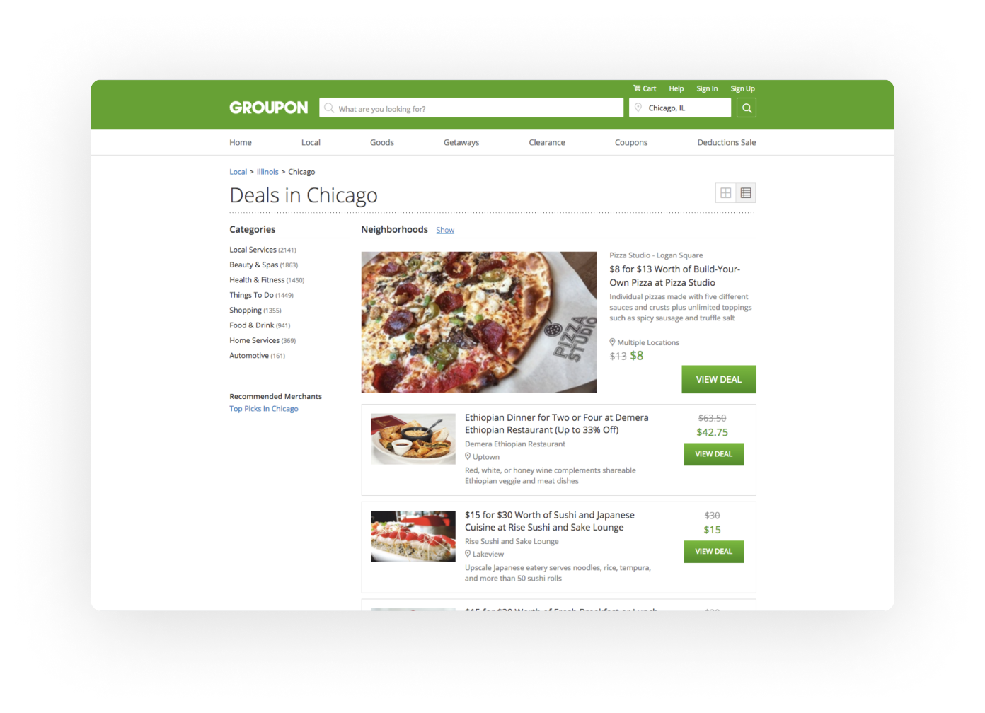 Old Groupon Local Chicago Webpage