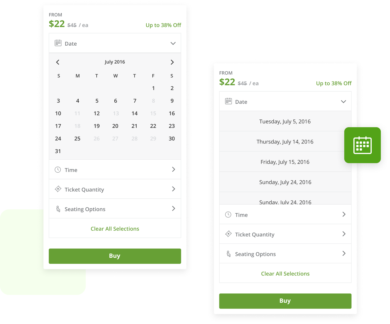 GrouponLive Booking Widget Showing Dates